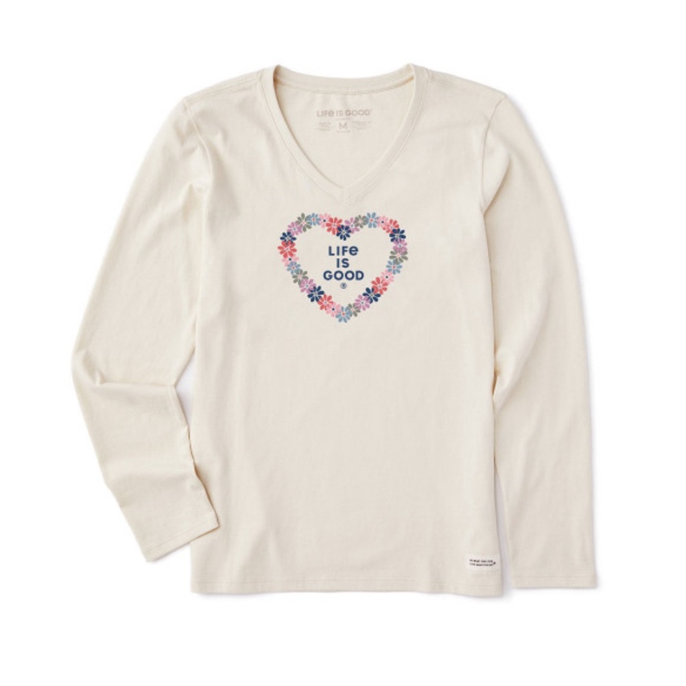 Women's Life is Good Long Sleeve Rainbow Daisy Heart Tee XL